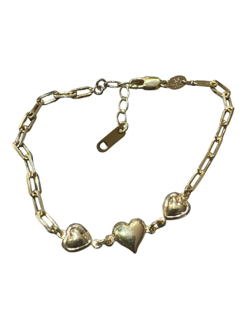 18K Gold-Filled Heart Chain Bracelet With Lobster Clasp 7 Inches
